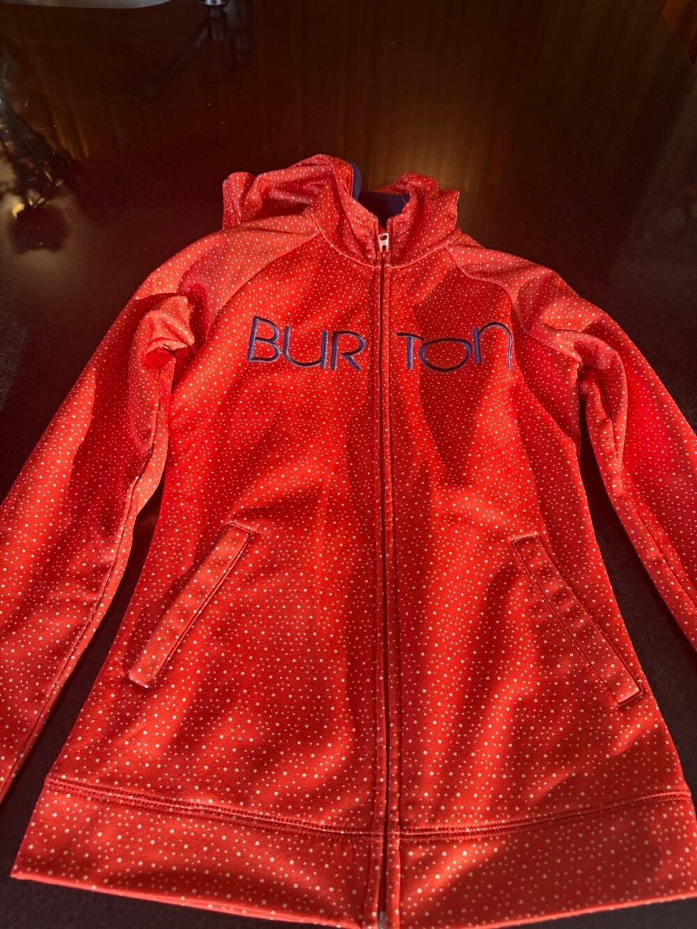 Burton Women’s Full Zip Hooded Hoodie w/ Pockets Red/White Polka Dot XS